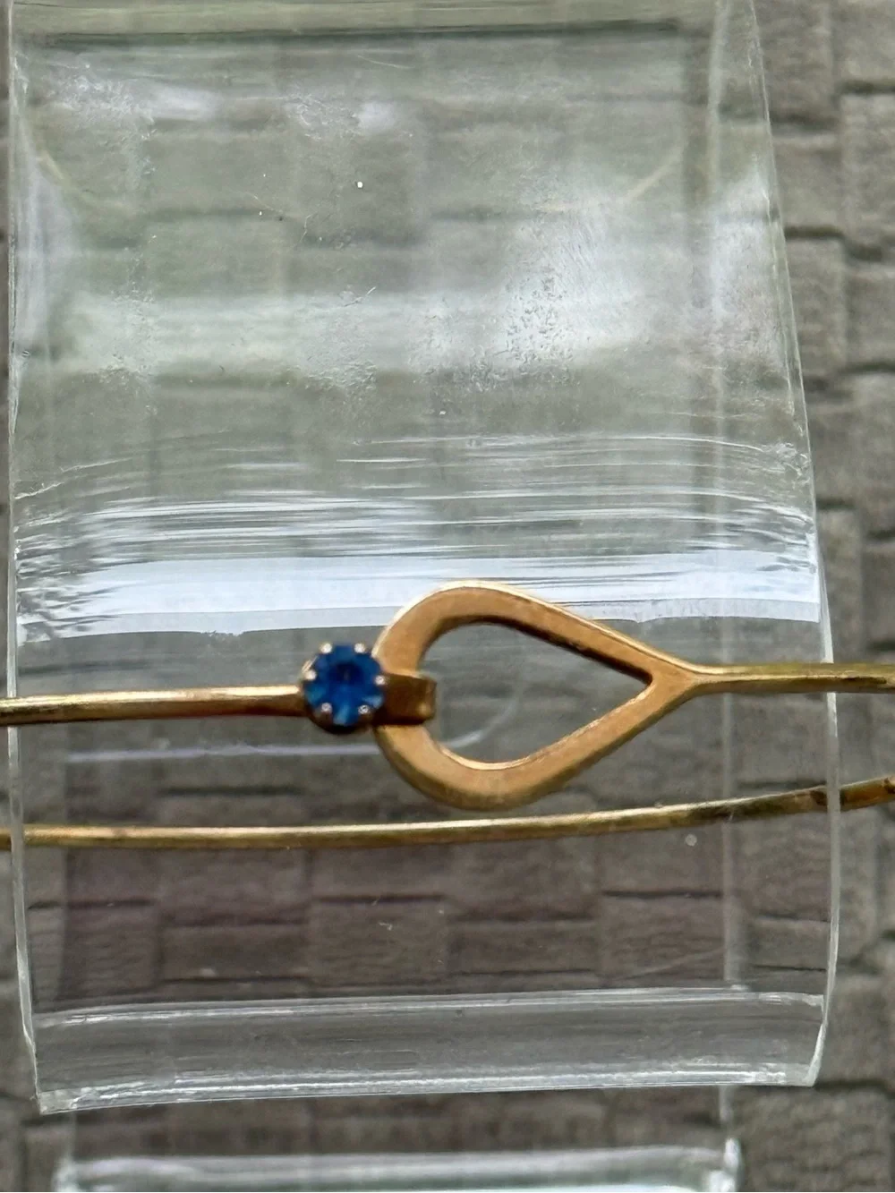 Avon Vintage Delicate Gold plated Bypass Bangle with Blue Stone